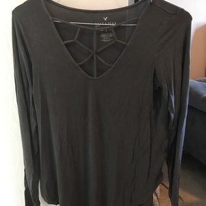 Soft and Sexy Caged Neck Long Sleeve Tee
